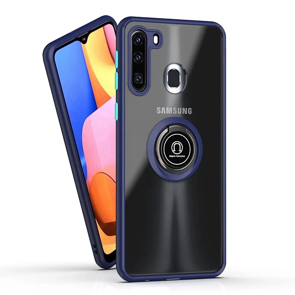 

Matte Frosted PC Cell Phone Covers Case with Finger Ring for Samsung Galaxy A21 Note10 Note10+ M40 S20 S10 A80 A70 A60 A9 J6 20