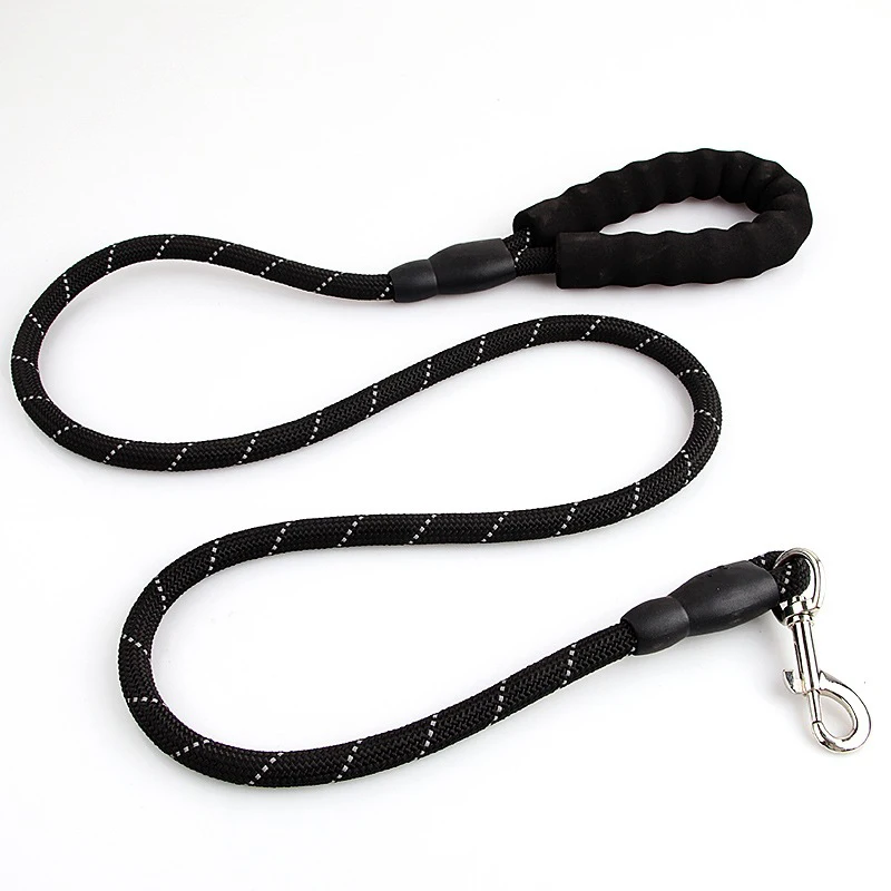 

High quality reflective dog rope leash and collar set explosion-proof punch spring for large dogs, Black