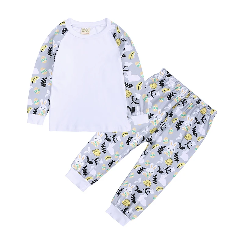 

easter boutique children clothes rabbit sublimation pyjamas bunny blank kids easter pajamas sets, As picture