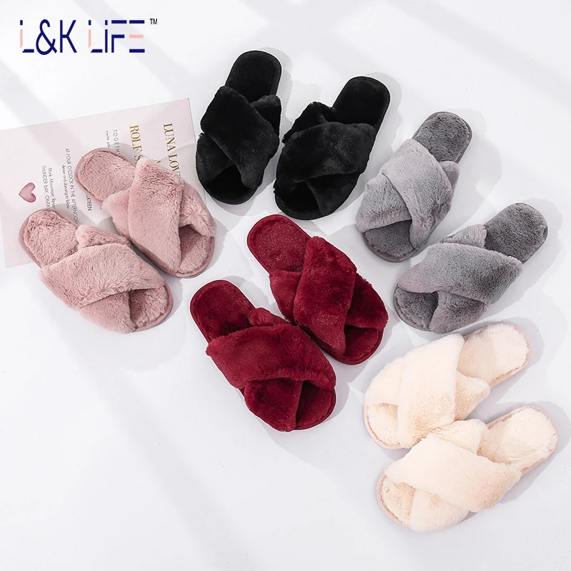 

2020 Colorful Fox Fur Fluffy Cross Slippers Women's Lovely Plush Fox Hair Slides Party Furry Flip Flops Women's Sandals, As the picture shows