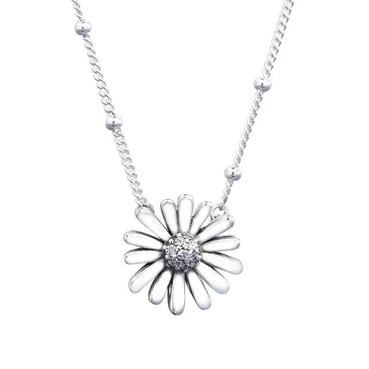 

Fashion jewelry 2021 custom 925 sterling silver pave daisy flower collier necklace, Silver color