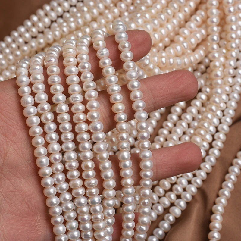 

New Semi-Finished Loose Beads Diy Handmade Beading 6mm Natural Flat Beads Freshwater Pearls Strand