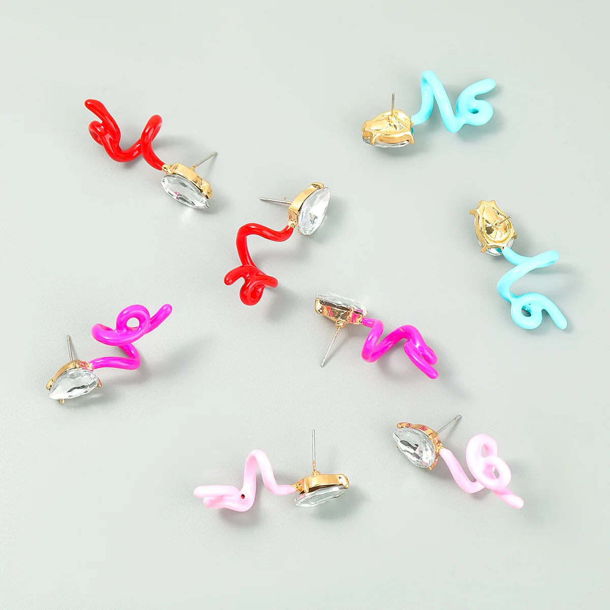 

Newest Acrylic Diamond Personalized Curly Earrings Cubic Zirconia Initial Earrings for Women Girls, As picture