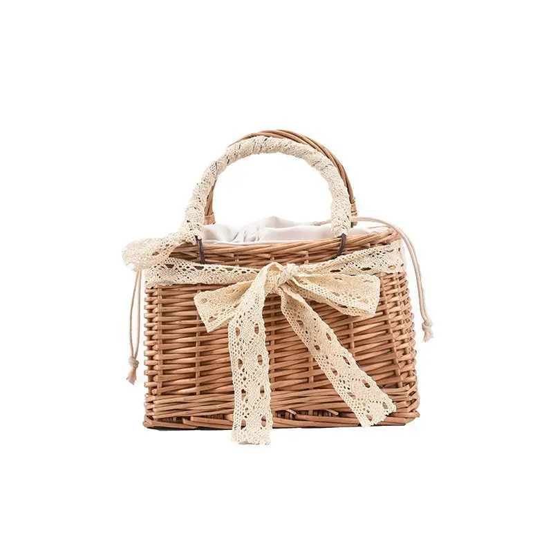 

Spring and summer new style vegetable basket woven handbag Japanese beach holiday pearl bag