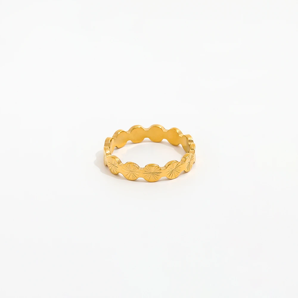 Joolim Jewelry Wholesale 18K Gold Plated Flower Burst Non Tarnish Stainless Steel Dainty Rings for Women