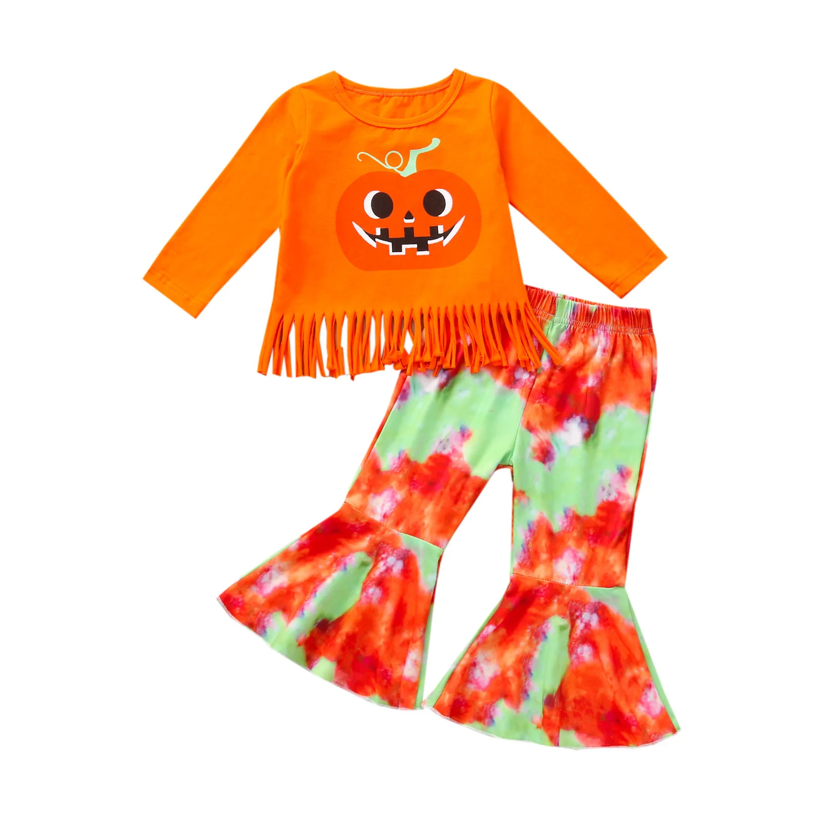 

Children Pumpkin Baby Girls Halloween Boutique Clothes Toddler Girl Fashion Tie-dye Flared Pants Clothes Outfit, Picture