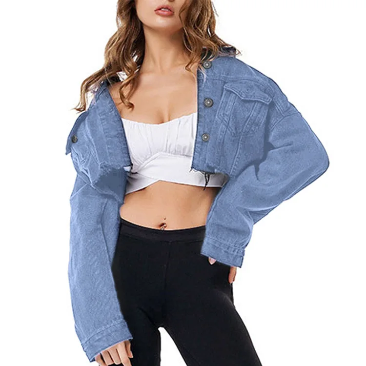 
Women Jean Denim Jaket Custom Crop Jacket Short Color Black Coat Boyfriend Jacket 