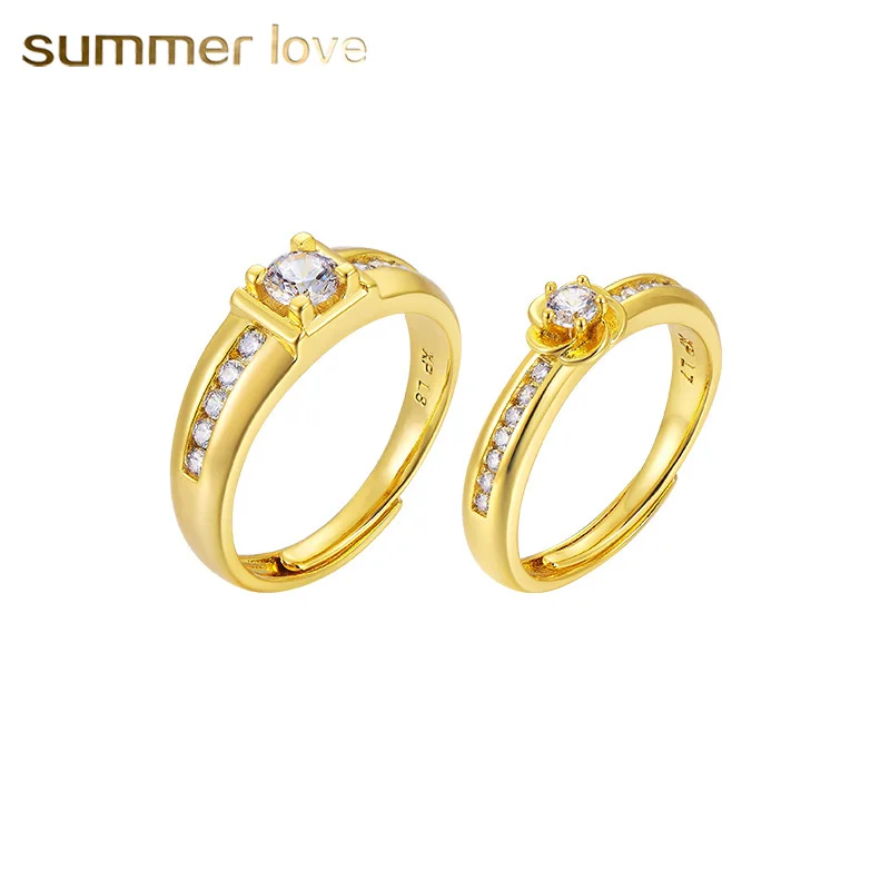 

New Gold Color Plated Fashion Design Gift Jewelry Romantic Zircon Diamond Split Wedding Engagement Couple Ring