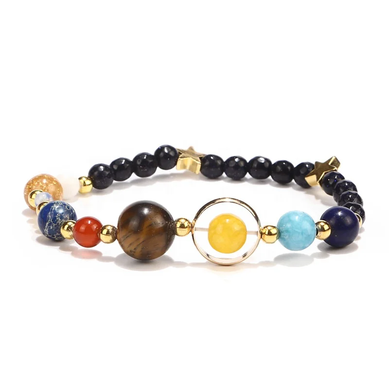 

Solar System Universe Galaxy the Eight Planets Bracelet Natural Stone Bead Yoga Chakra Guardian Star Earth Space Bracelets, Customized color