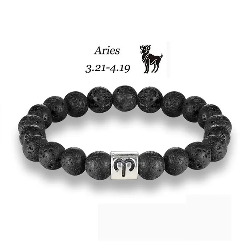 

New style 12 Zodiacs Charm Aries lava stone Natural Lava Aromatherapy Bracelet