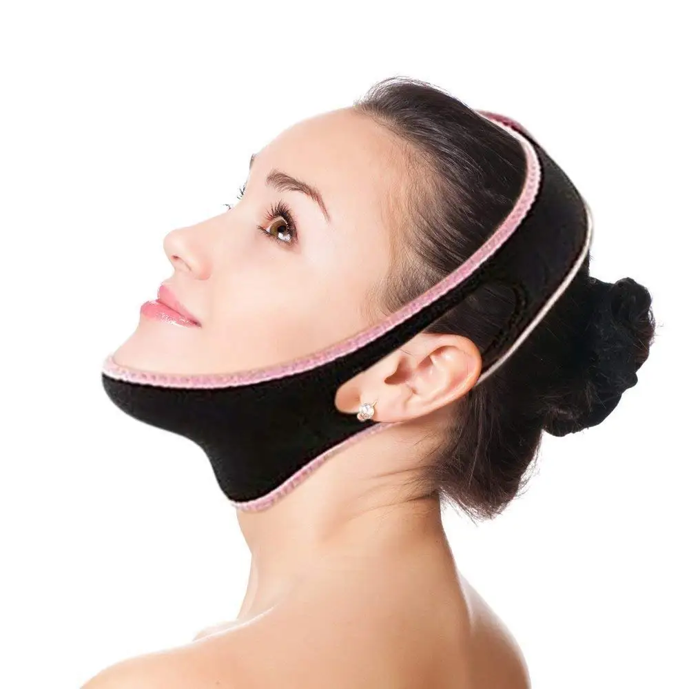 

Reusable Face Slimming Strap Double Chin Reducer V Line Mask Chin Up Patch Face Lift Tape Neck Bandage V Shaped Belt, Black&pink