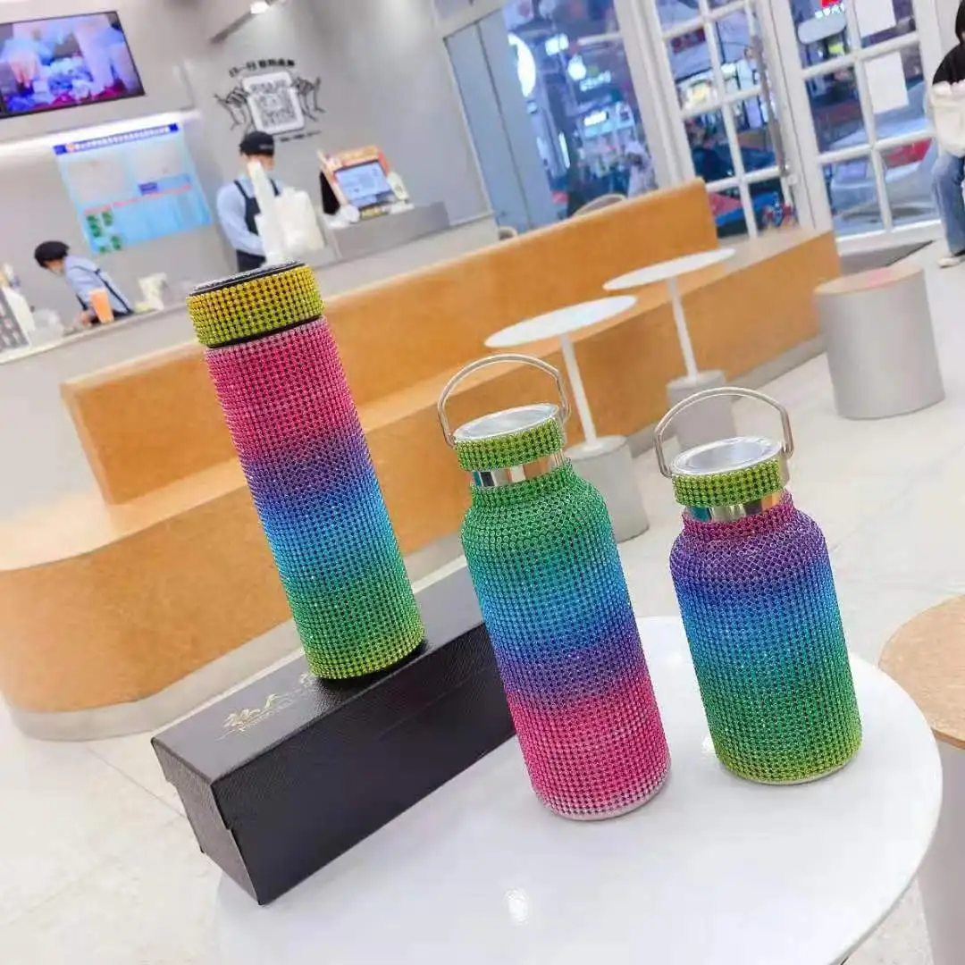 

2021 hot sales Diamond insulation led touch digital display temperature stainless steel water bottle, Customized color