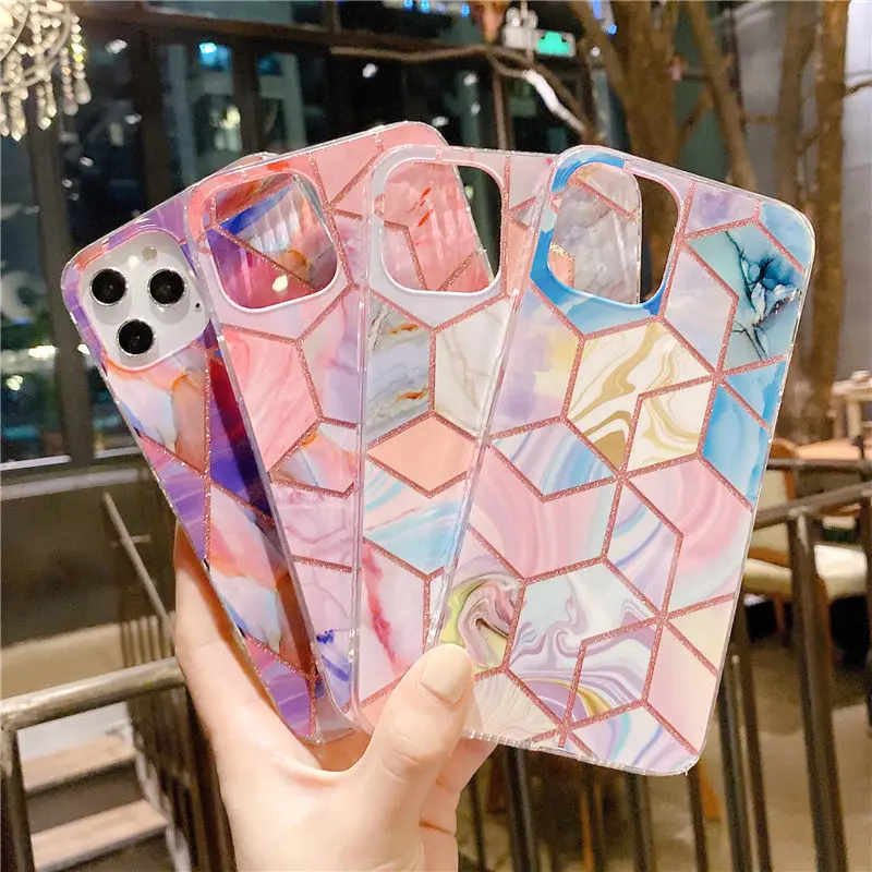 

For Iphone 12 Marble Case, Hocayu TPU Bling Glitter Marble Phone Case For Iphone 12 Mini Pro Max 11 X Xs Fundas Para Celulares