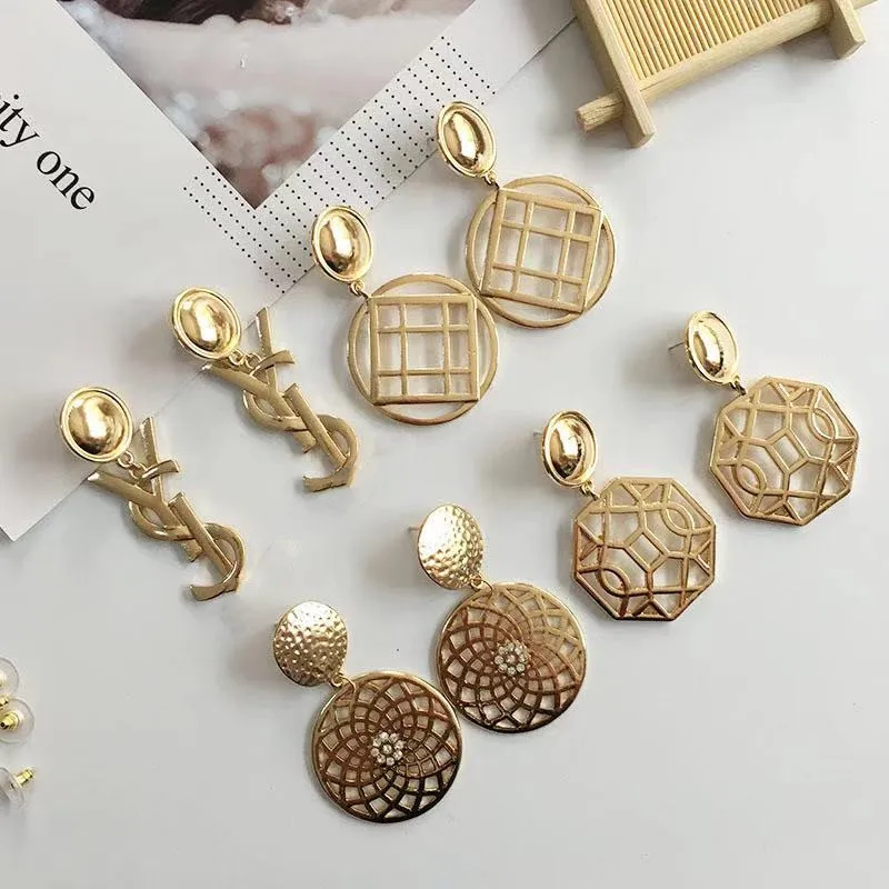 

European and American fashion new alloy earrings wild letter earrings long exaggerated hollow geometric earrings, Picture shows