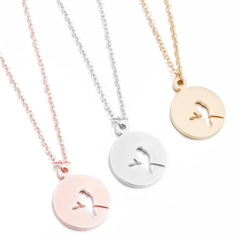 

Korean Simple Stainless Steel Round Cute Hollow Bird Pendant Necklace For Women, Picture