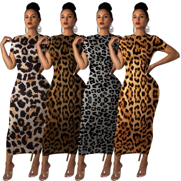 

New Style Designer Ladies Dresses Sexy Fancy Casual Leopard Print Women Clothes Summer Party Club Wear Women Long Dress