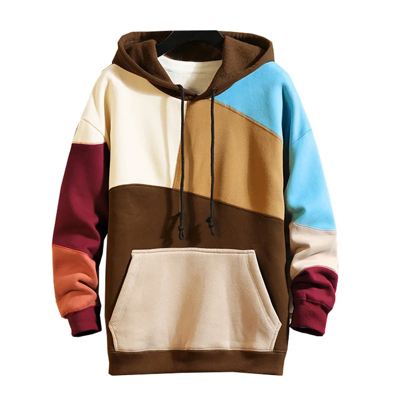 

Winter New Color Blocked Cut And Sew Men Oversized Pullover Hoodie Custom With Logo Plus Size Men's Hoodies & Sweatshirts