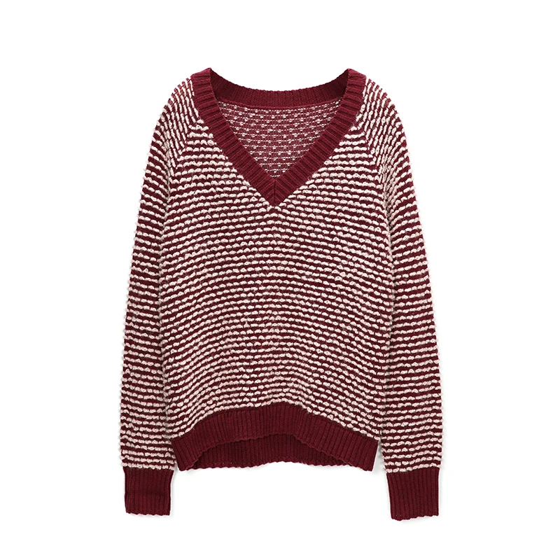 女士套头衫女士v领针织套头衫定制红色羊毛衫