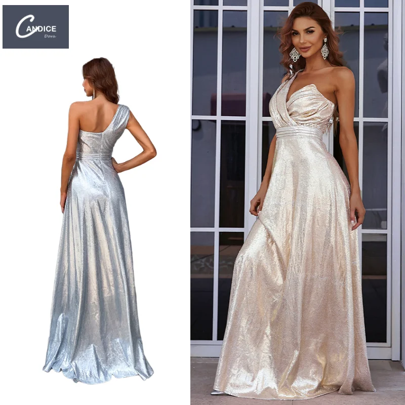 

Candice Haute couture Solid one shoulder V neck mopping floor sexy annual meeting host party celebrity evening dress