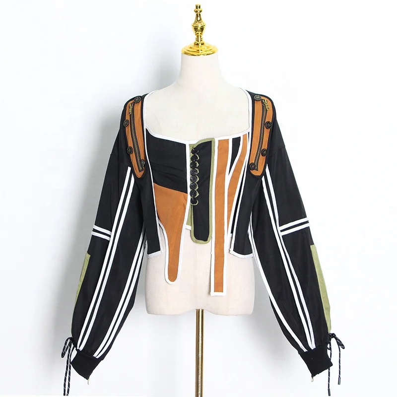

2021 New Design Women Fashionable Top Button Up Patchwork Army Vintage Corset Jacket