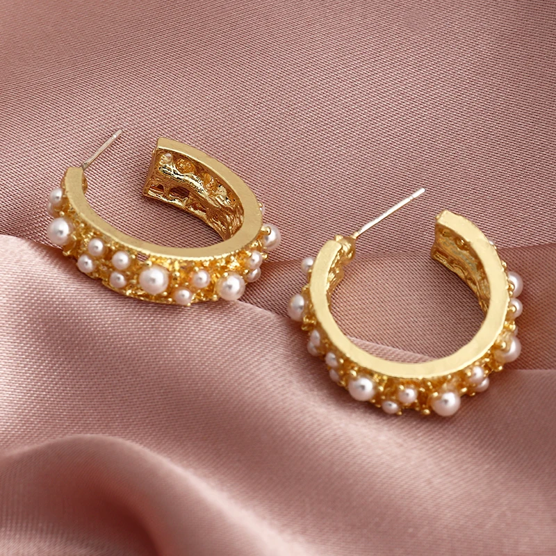 

EZ3354 Gold Round Fashion Pearl Hoop Jewelry Leopard Hoop Women Earrings 2021 for outdoors