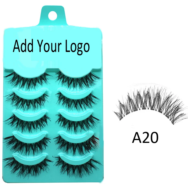 

5 Pairs box cheap lashes popular A20 styles with privite logo lash boxes 3D faux mink lashes synthetic fiber false eyelashes