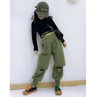 

2019 New Autumn Child Girl Green Casual Cargo Trousers Kid Girl Stylish Ripped Loose Lantern Pants Children Harem Pants 3-9T