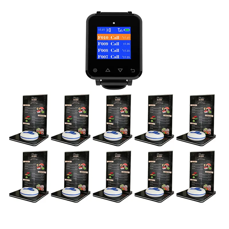 

Artom restaurant wireless waiter calling watch system with 10 pagers service button call restaurant