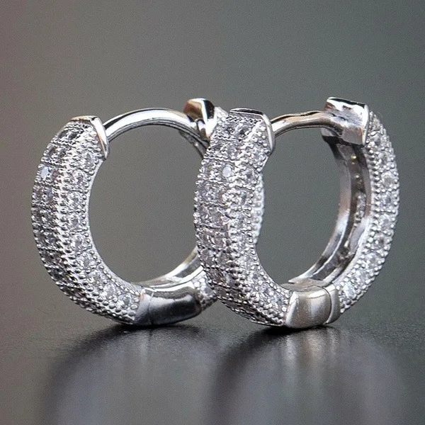 

Classic White Gold Plated Full Diamond Small Hoop Earring Super Shiny Cubic Zirconia Huggie Earring