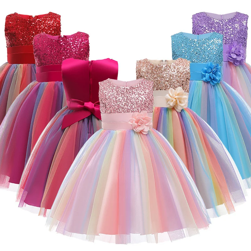 

Sequined Girl Summer Rainbow Dress girl birthday party dress Pageant Flower Girl Dresses