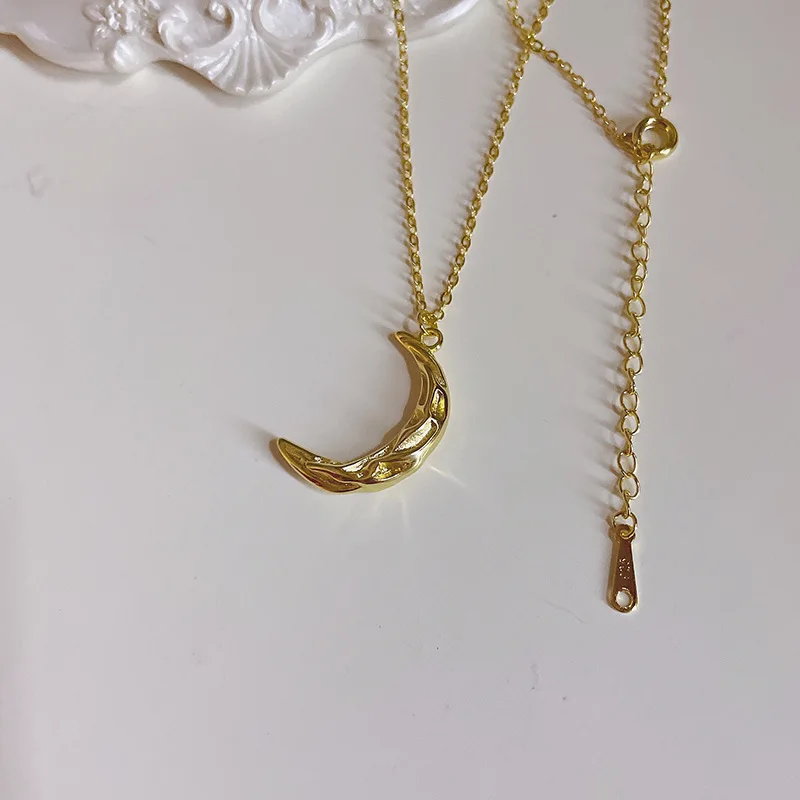 

Custom Jewelry Gold Filled Sterling 925 Silver Cubic Zirconia Mini Moon Delicate Necklace, As picture