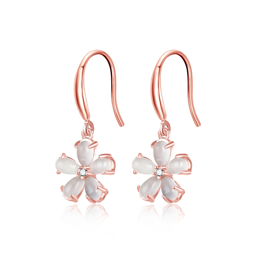 

2021 New Fashion 3 Layers Rose Gold Plated Claw Setting 925 Sterling Sliver Charm Flower Earrings for Women, Green enamel