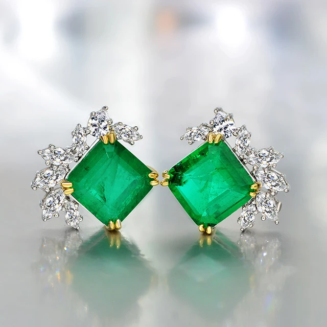 

Sterling Silver Emerald Earrings Square Green Gemstone Women Stud Earring Jewelry