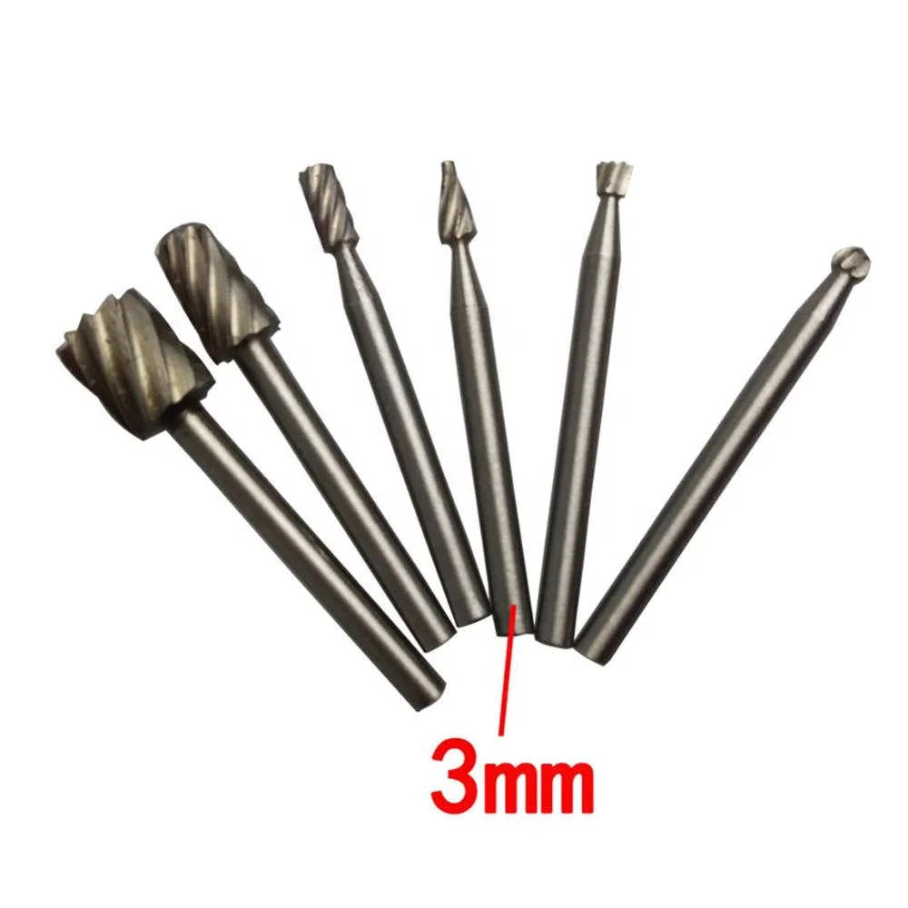 6Pcs 3mm Routing Router Bits Grinding Burr Rotary Tool for Wood Carving