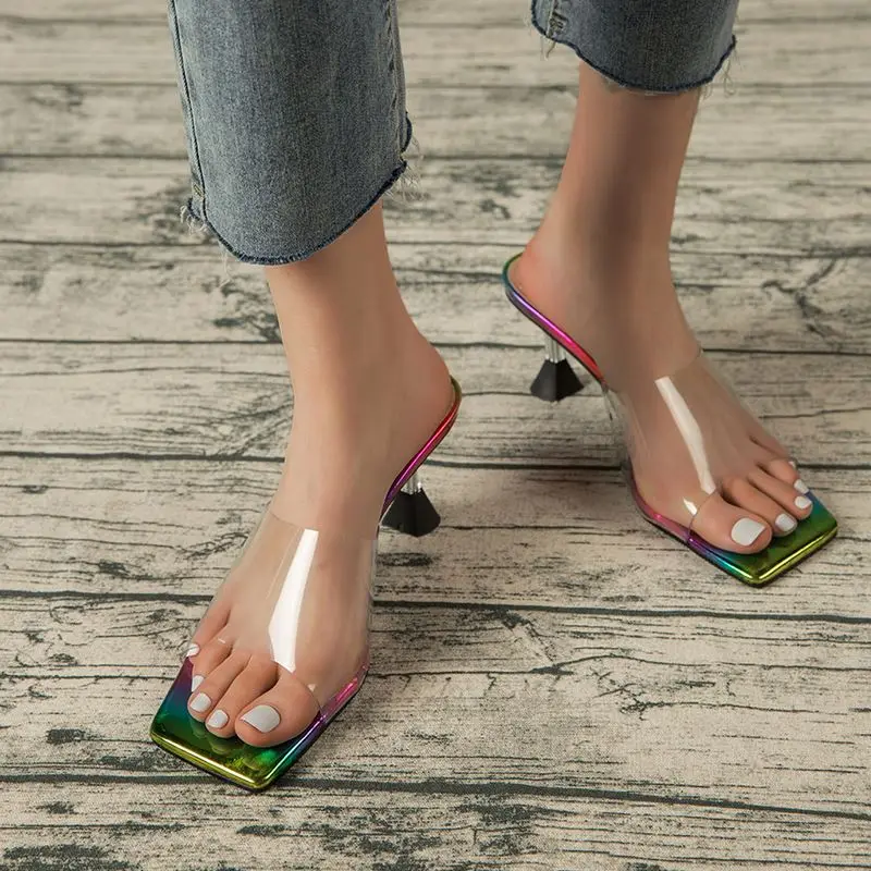 

2021 Europe & American fashion transparent iridescence summer women new arrivals outdoor holiday high heels, Picture color or customized