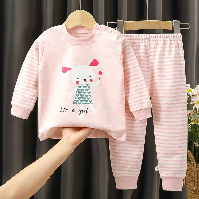 

wholesale 2pcs T shirt pants sleepsuits clothes long sleeve toddler clothing sets children boys kids pajamas girls' sleepwear