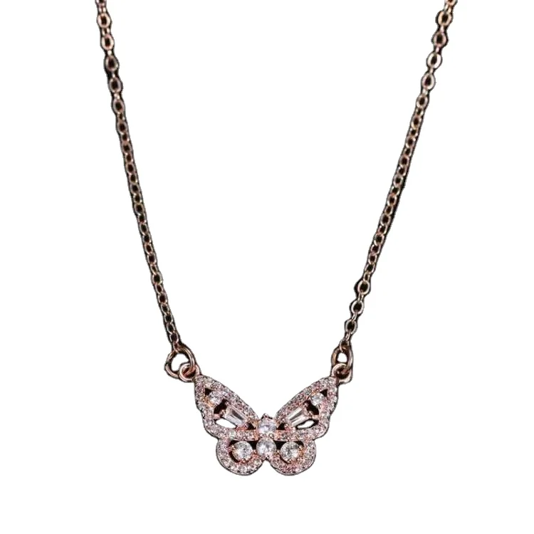

2021Jewelry Women Elegant Gold Silver Plating Stainless Steel Necklace Butterfly Pendant Charms necklace wholesale jewelry, Gold color
