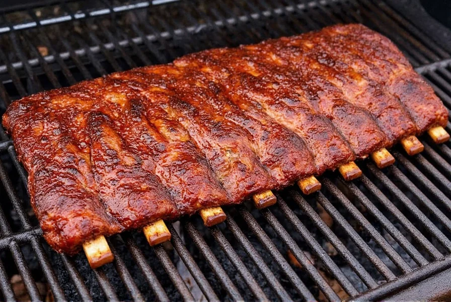 Close-up of ribs in a smoker