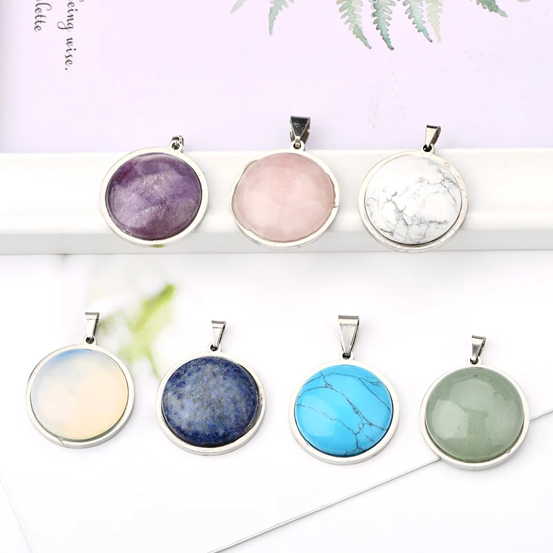 

Elegant Crystal Stone Round Pendant Necklace Fashion Design Copper Bezel Round Stone Pendant