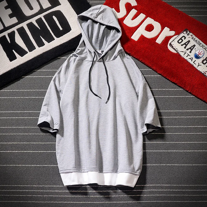 

Spring And Autumn 2021 Fashion Loose Stitching Hoodie Sweater Short Sleeve T Shirt, Picture shown