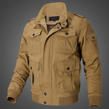 

Large size men's cotton jacket tooling multi-pocket European and American jacket