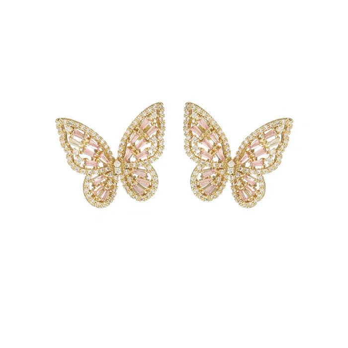 

2021 Trendy Luxury S925 Sterling Silver Butterfly Stud Earrings Sparkle Iced Out Pave Crystal CZ Butterfly Stud Earrings For Gir