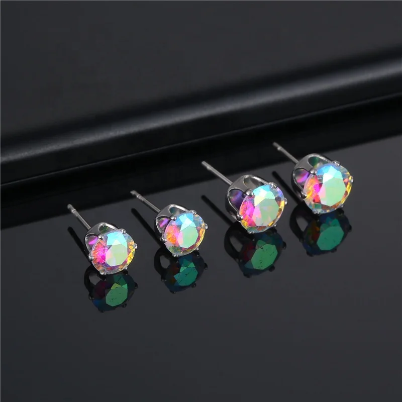 

6MM 7MM Size AB Size Colorful Crystal Stainless Steel Earring Stud For Men Women, As pictures