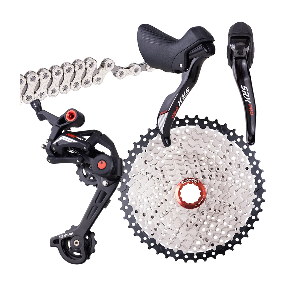 

ZTTO Gravel Road Bike Groupset CX 46T 50T 11 Speed Shifter Brake Clutch Derailleur Cassette Freewheel Bicycle Group Set, Black silver