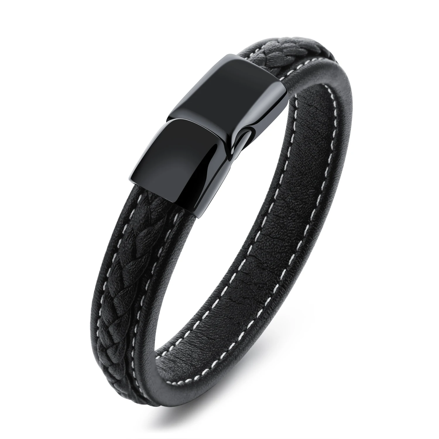 

High Quality Fashion Simply Wrap Genuine Leather Cuff Men Bracelet, Black,accept custom color