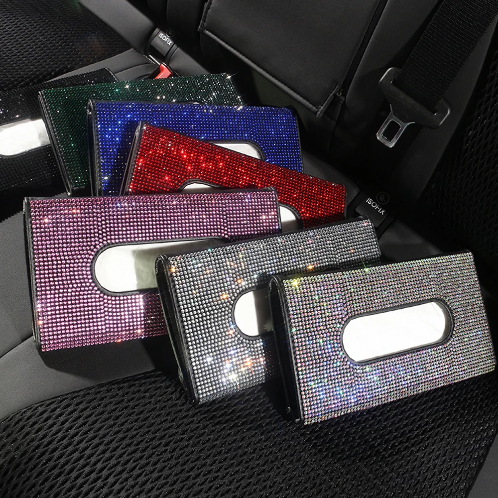 

Car Rhinestone Tissue Holder High-end Luxury Sun Visor Multi color Paper Box Car stuff car tissue paper box holder