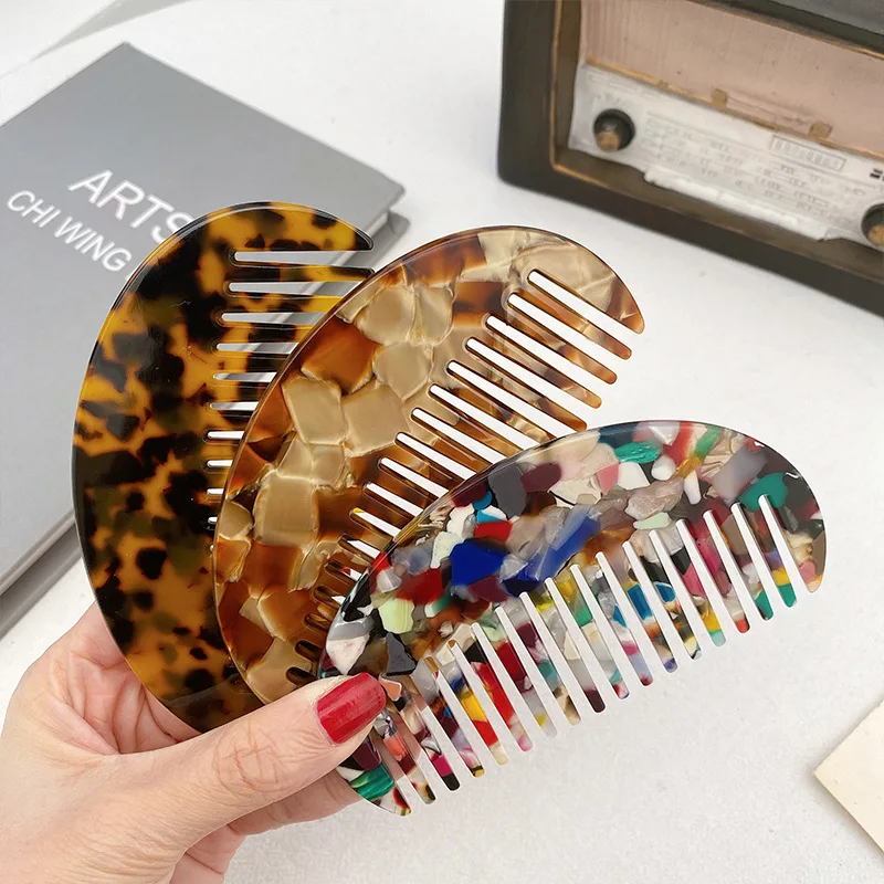 

Customize Gift Anti Static Hairbrush Portable Marble Cushion Travel Wide Tooth Comb Cellulose Acetate Pocket Comb, 20 colors as select sheet