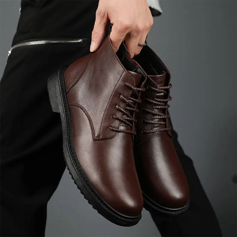 

High Quality yiwu shoes Brown wenzhou shoes Masculinos Men Genuine Leather Shoes lace Logos Neck Tallas Grandes Aumento Altura