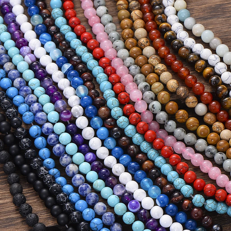 

Matte Lava Tiger Eye Turquoises Black Onxy Loose Stone Beads for Bracelet Necklace Jewelry Making DIY Round Natural Stone Beads, Colorful