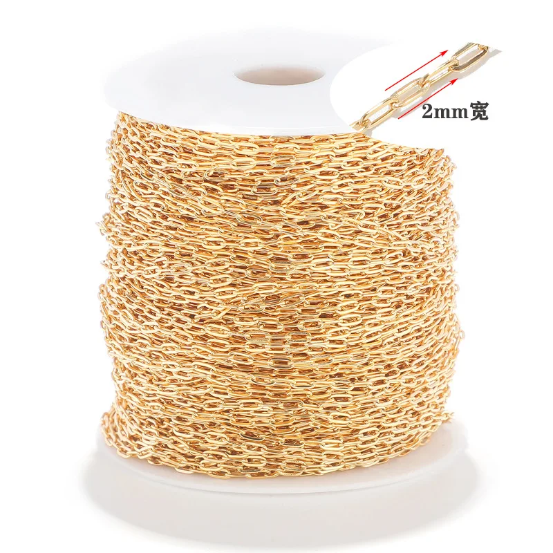 

5Meters/Roll 2mm Wide Stainless Steel Round Flat Rectangle Chain Link Women Paper Clip Paperclip Link Chain Necklace